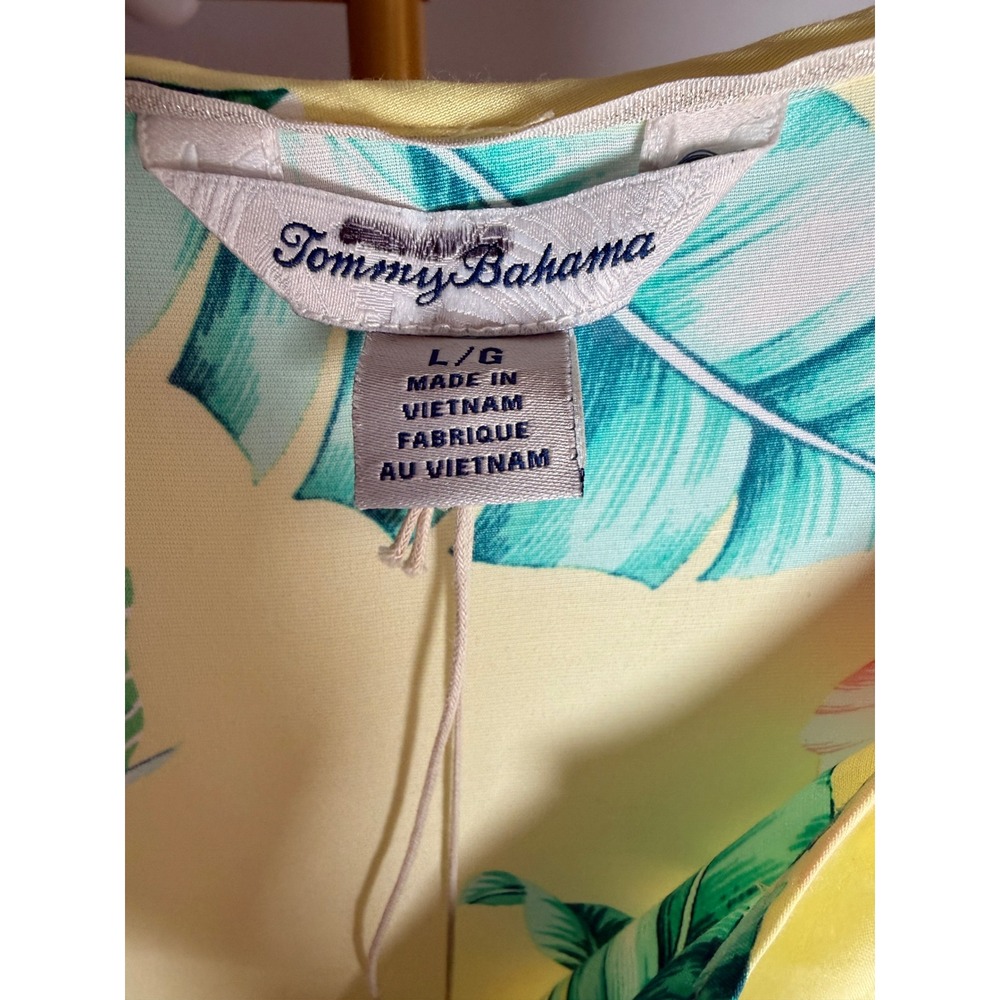 Tommy Bahama Blouse Womens Large Yellow Viscose Tropical Hibiscus Floral V-Neck - Picture 3 of 7